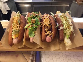 The selection of hot dogs at Danish Dogs, a concession in New York's Grand Central Terminal that's part to its Great Northern Food Hall