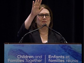 Indigenous Services Minister Jane Philpott addresses Indigenous leaders at a two-day emergency meeting on Indigenous Child and Family Services in Ottawa, Thursday, January 25, 2018.