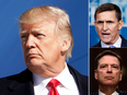President Donald Trump will likely have to answer questions about his treatment of former national security adviser Michael Flynn, top right, and former FBI Director James Comey.