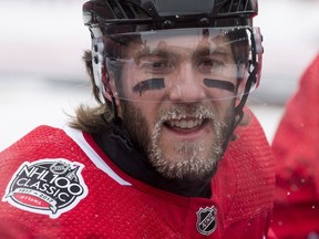 Ice forms on the beard of Senators forward Mike Hoffman during practice on the outdoor rink ahead of the NHL 100 Classic on Dec. 15.It's believed Hoffman is one of the Senators' most valuable assets on the NHL trade market.