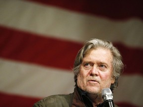 FILE - In this Dec. 5, 2017, file photo, former White House strategist Steve Bannon speaks during a Senate hopeful Roy Moore campaign rally in Fairhope Ala. The House Intelligence Committee is poised to question Bannon, the onetime confidant to President Donald Trump, following his spectacular fall from power after accusing the president's son and others of "treasonous" behavior for taking a meeting with Russians during the 2016 campaign. Bannon is scheduled to testify before the panel on Tuesday, Jan. 16, 2018, according to a person familiar with the committee's plans.