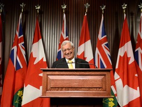 Ontario PC party interim leader Vic Fedeli speaks at a press conference after a caucus meeting at Queen's Park last Friday.