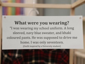'What Were You Wearing?' Survivor Art Installation at Carleton University in Ottawa Ontario Monday Jan 22, 2018. As a part of Sexual Assault Awareness Week,  Carleton University will feature a 'What Were You Wearing?' Survivor Art Installation. The installation -- which opens Monday from 6 p.m. at in the University Centre Galleria and runs from Jan. 22 to 26. -- will feature pieces of clothing displayed inside, signifying the outfit victims were wearing when they were sexually assaulted. The installation addresses rape myths that clothing somehow causes sexual violence.   Tony Caldwell