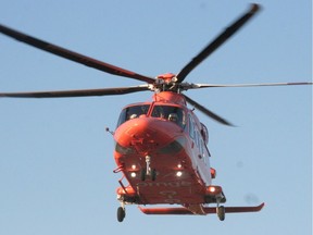 An Ornge air ambulance takes off from the nearby Douro Community Centre.