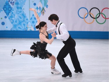 Tessa Virtue of London, ON  and Scott Moir of Ilderton, ON   during figure skating  Ice dance (short dance) at the 2014 Winter Games in Sochi Russia, on 16 february 2014.
