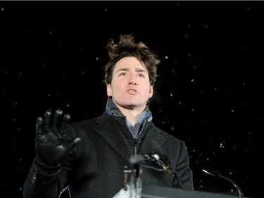 Prime Minister Justin Trudeau speaks during a vigil to commemorate the one-year anniversary of the Quebec City mosque shooting in Quebec City, Monday, Jan. 29, 2018.