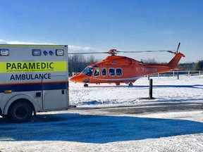 An Ornge helicopter is on the scene after an 11-year-old girl fell off a horse on a family farm near North Gower on Saturday, Jan. 20, 2018.