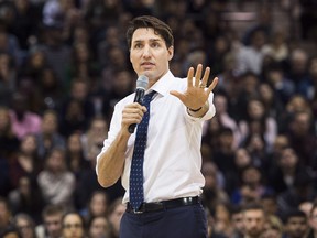 Prime Minister Justin Trudeau answers questions from the public during his town hall meeting in Hamilton, Ont., on Wednesday, January 10, 2018.