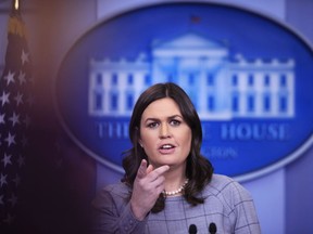 White House press secretary Sarah Huckabee Sanders speaks during the daily press briefing in the Brady press briefing room at the White House, in Washington, Wednesday, Jan. 3, 2018.