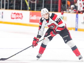 Kody Clark scored one of two goals for the 67's against the Petes on Saturday night.