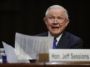 In this Oct. 18, 2017, file photo, Attorney General Jeff Sessions testifies before the Senate Judiciary Committee on Capitol Hill in Washington.