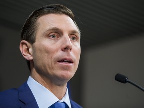 Patrick Brown addressing media in Toronto, Ont. on Friday December 1, 2017.