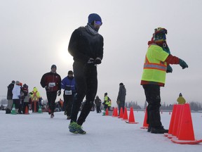 Athletes take part in the Winterlude Triathlon on the Rideau Canal skateway in Ottawa on Saturday, February 3, 2018.