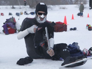 Zain Syed Ahmed takes part in the Winterlude Triathlon on the Rideau Canal skateway in Ottawa on Saturday, February 3, 2018.