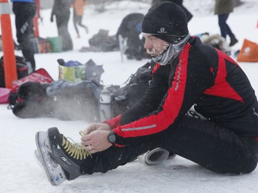 Athletes take part in the Winterlude Triathlon on the Rideau Canal skateway in Ottawa on Saturday, February 3, 2018.