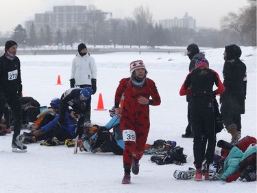 Jessica Chu takes part in the Winterlude Triathlon on the Rideau Canal skateway in Ottawa on Saturday, February 3, 2018.