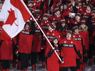 Team Canada during the Opening Ceremonies at the Winter Olympics in Pyeongchang, South Korea on Tuesday February 9, 2018.