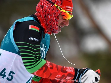 TOPSHOT - Belarus' Yury Astapenka competes in the men's 15km + 15km cross-country skiathlon at the Alpensia cross country ski centre during the Pyeongchang 2018 Winter Olympic Games on February 11, 2018 in Pyeongchang.