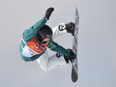 Australia's Kent Callister competes during qualification of the men's snowboard halfpipe at the Phoenix Park during the Pyeongchang 2018 Winter Olympic Games on February 13, 2018 in Pyeongchang.
