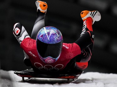 Canada's Mirela Rahneva takes part in the women's skeleton training session at the Olympic Sliding Centre during the Pyeongchang 2018 Winter Olympic Games in Pyeongchang on February 14, 2018.