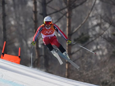 Canada's Dustin Cook competes in the men's downhill at the Jeongseon Alpine Center during the Pyeongchang 2018 Winter Olympic Games in Pyeongchang on February 15, 2018.