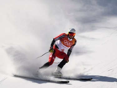 Canada's Dustin Cook competes in the Men's Super G at the Jeongseon Alpine Center during the Pyeongchang 2018 Winter Olympic Games in Pyeongchang on February 16, 2018.