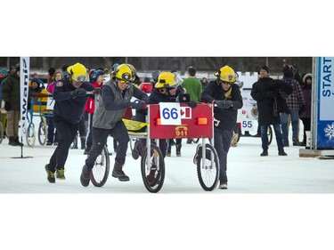 The firefighters team took part in the 38th Accora Village Bed Race for Kiwanis Saturday Feb. 17, 2018 on Dow's Lake, part of Winterlude.