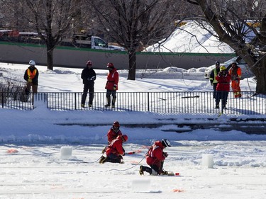 Preparations for Ice blasting on the Rideau River continued on Sunday.  Ashley Fraser/Postmedia
