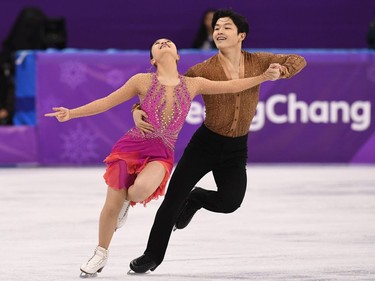 USA's Alex Shibutani and USA's Maia Shibutani compete in the ice dance short dance of the figure skating event during the Pyeongchang 2018 Winter Olympic Games at the Gangneung Ice Arena in Gangneung on February 19, 2018.