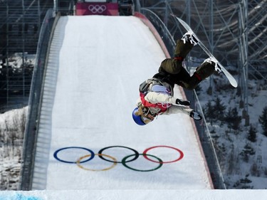 TOPSHOT - Austria's Anna Gasser competes during the qualification of the women's snowboard big air event at the Alpensia Ski Jumping Centre during the Pyeongchang 2018 Winter Olympic Games on February 19, 2018 in Pyeongchang.