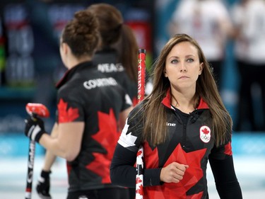 Rachel Homan of Canada competes against Great Britian during the Women's Round Robin Session 11 at Gangneung Curling Centre on February 21, 2018 in Gangneung, South Korea.