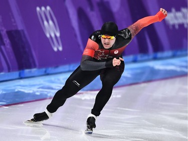 Canada's Vincent De Haitre competes in the men's 1,000m speed skating event during the Pyeongchang 2018 Winter Olympic Games at the Gangneung Oval in Gangneung on February 23, 2018.