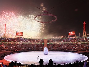 Fireworks explode during the opening ceremony of the Pyeongchang Olympics on Feb. 9.