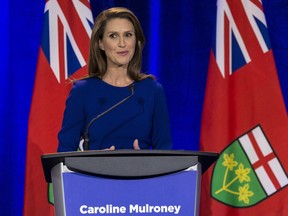 Ontario PC leadership candidate Caroline Mulroney speaks during the debate in Ottawa. February 28,2018.
