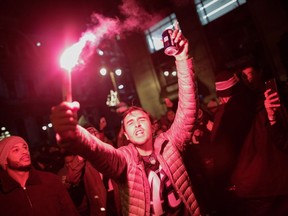 Philadelphia Eagles fans celebrates their victory in Super Bowl LII against the New England Patriots on February 4, 2018 in Philadelphia, Pennsylvania..