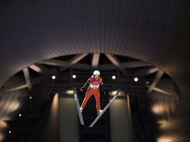 Mackenzie Boyd-Clowes of Canada competes in the Men's Normal Hill Individual Qualification at Alpensia Ski Jumping Centre on February 8, 2018 in Pyeongchang-gun, South Korea.