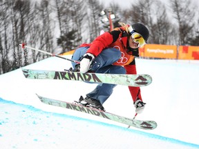 Freestyle skier Elizabeth Swaney competes in halfpipe for Hungary at the Pyeongchang Olympics on Feb. 19.