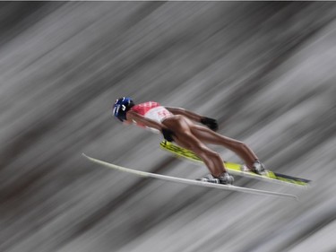 Poland's Kamil Stoch competes in the men's large hill individual ski jumping event during the Pyeongchang 2018 Winter Olympic Games on February 17, 2018, in Pyeongchang.