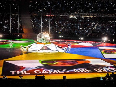 Dancers perform during the closing ceremony of the Pyeongchang 2018 Winter Olympic Games at the Pyeongchang Stadium on February 25, 2018.