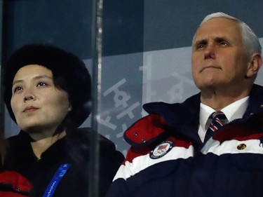 US Vice President Mike Pence (R) and North Korea's Kim Jong Uns sister Kim Yo Jong attend the opening ceremony of the Pyeongchang 2018 Winter Olympic Games at the Pyeongchang Stadium on February 9, 2018.