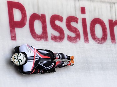TOPSHOT - Canada's Kevin Boyer takes part in a training session for the men's skeleton event at the Olympic Sliding Centre, during the Pyeongchang 2018 Winter Olympic Games in Pyeongchang, on February 11, 2018.