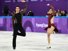 Canada's Tessa Virtue and Canada's Scott Moir compete in the figure skating team event ice dance free dance during the Pyeongchang 2018 Winter Olympic Games at the Gangneung Ice Arena in Gangneung on February 12, 2018.