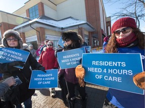 Personal support workers, registered practical nurses and other staff attend a rally  outside MPP for Ottawa-Orléans, Marie-France Lalonde's office on Centrum Blvd to support better and increased care for residents in long-term care.
