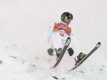 Olivier Rochon of Canada doesn't land his last jump in the men's aerials final competition at Phoenix Snow Park during the 2018 Winter Olympics in South Korea, February 18, 2018.