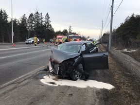 One of two cars involved in a collision Wednesday morning in Bells Corners.