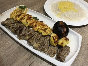 Lamb kebab and chicken kebab with roasted tomato at I Cook Persian Cuisine