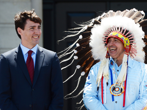 Prime Minister Justin Trudeau and Perry Bellegarde, national chief of the Assembly of First Nations, on National Indigenous Peoples Day in June 2017.