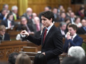Prime Minister Justin Trudeau rises during Question Period in the House of Commons on Parliament Hill.