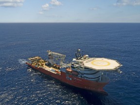 This undated handout picture released Wednesday, Jan. 10, 2018 by the company Ocean Infinity shows the vessel 'Seabed Constructor' which has been dispatched to the southern Indian Ocean to search for the wreckage of the missing plane, MH370.