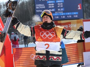 Mark McMorris of Canada reacts after seeing the results of his second run during the men’s slopestyle final.